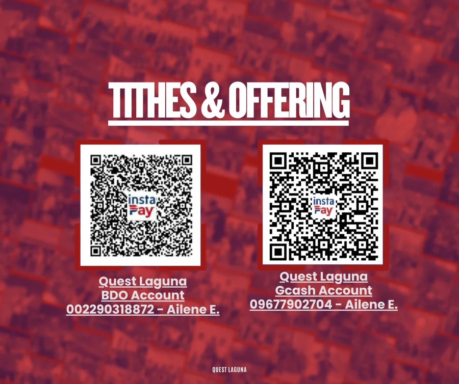 Quest Laguna tithes and offering QR codes for GCash and BDO